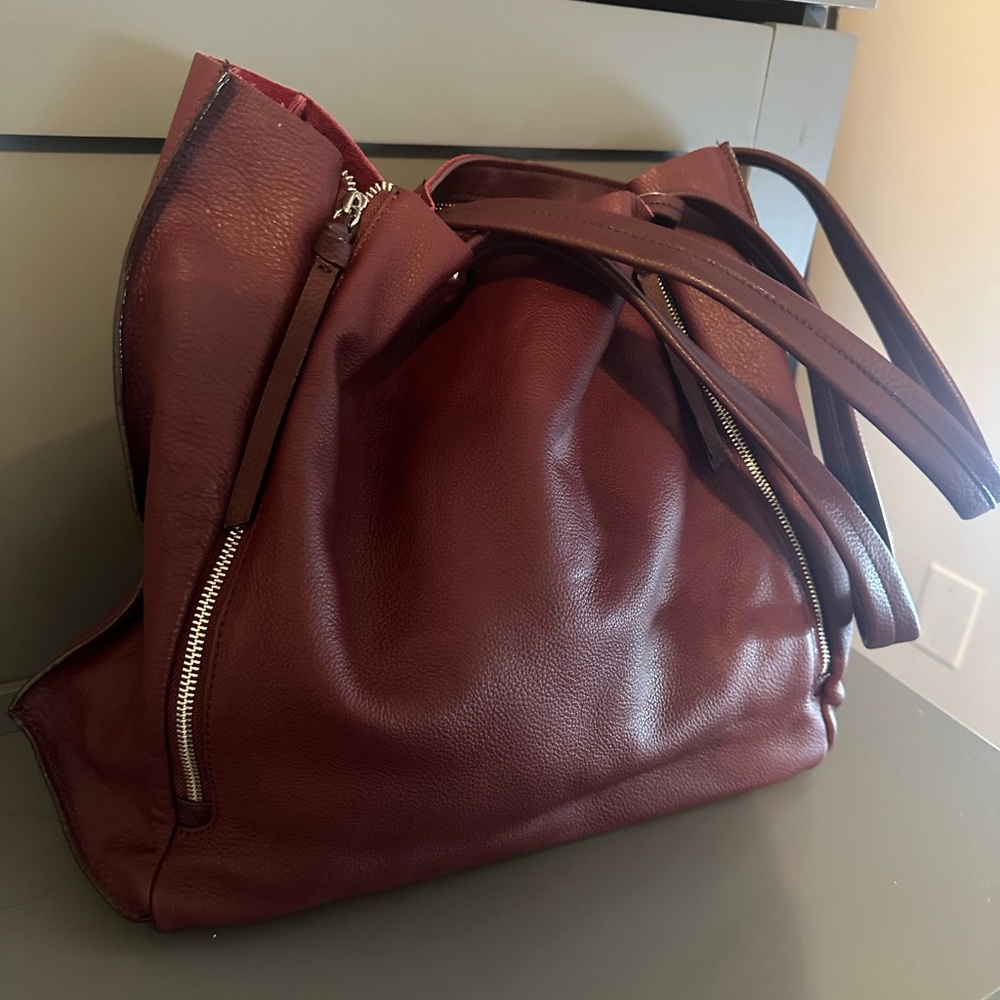 Sanctuary Burgundy Leather Tote Bag with Ring Tassel